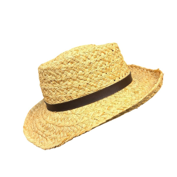 Dorfman Pacific Unisex Natural Straw Hat W/Brown Band Genuine Raffia