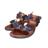 Spring Step Women’s Brown Leather Floral Slip-On Savory Heeled Sandals Size 37