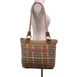 Croft & Barrow Women’s Brown Multicolored Woven Zip Closure  Shoulder Bag