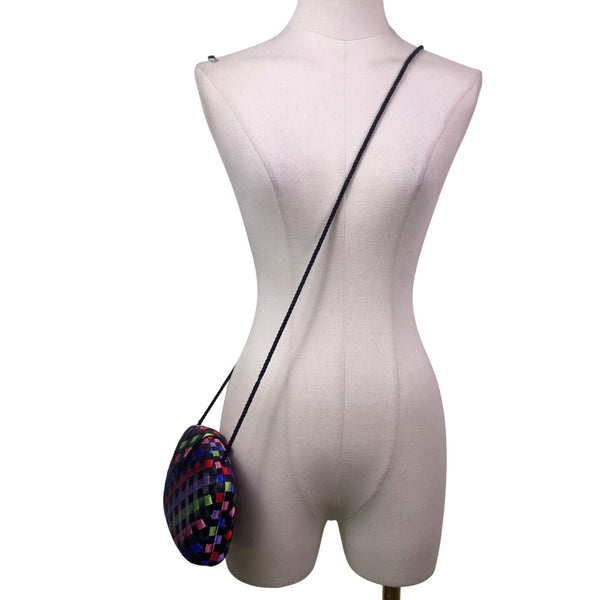 Women’s Black Multicolor Woven Satin Clasp Closure  Crossbody Purse Bag