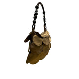 Gold Women’s Faux Leather Scaled Circle Design Black Beaded Handle Shoulder Bag
