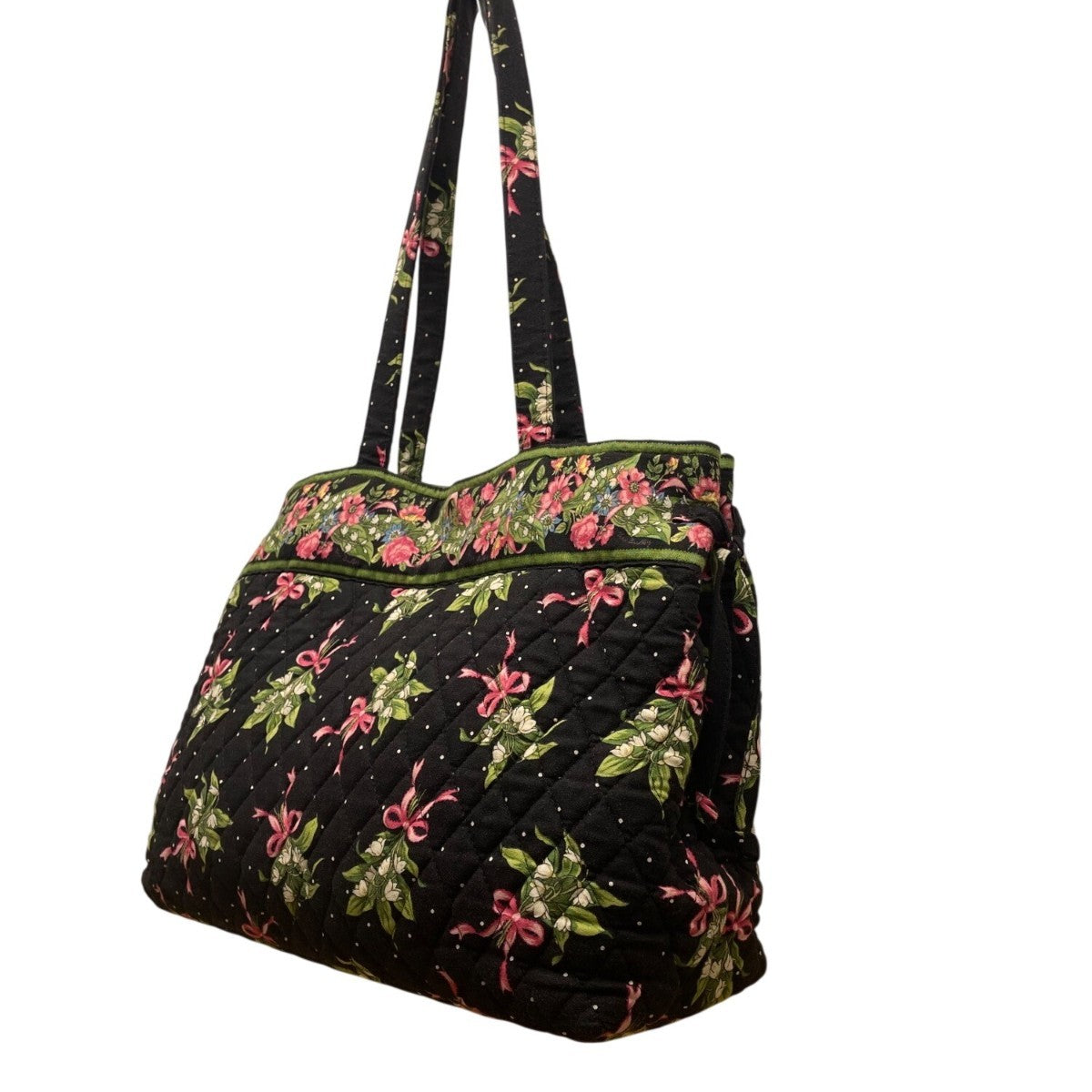 Vera Bradley Women’s Black & Green Quilted Cotton Floral Shoulder Tote Bag