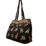 Vera Bradley Women’s Black & Green Quilted Cotton Floral Shoulder Tote Bag