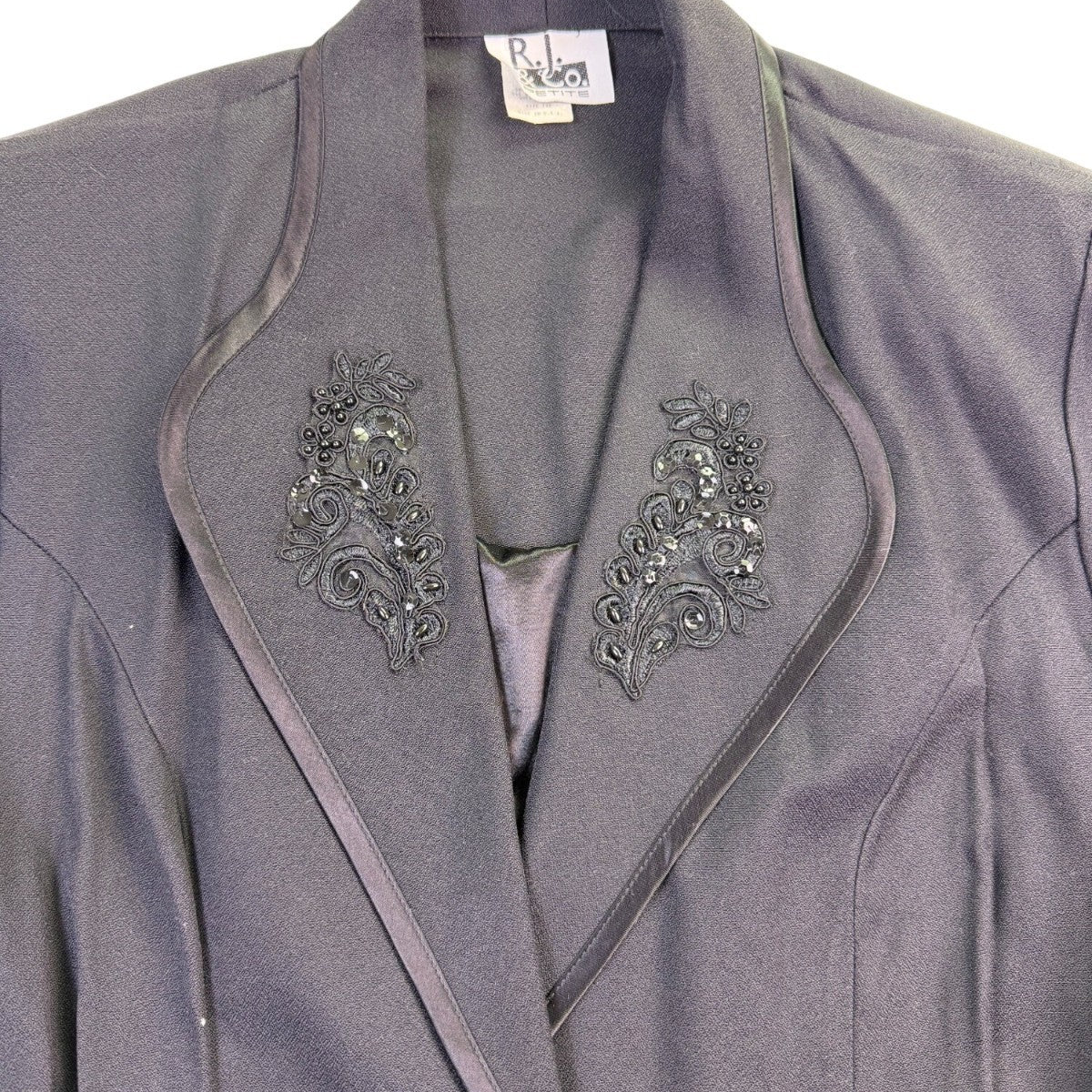 R.J. & Co Petite Womens Black Beaded Blazer & Pants 2-Piece Sz 14P Top12P Pants