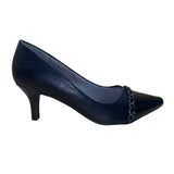 Marbella Women’s Black Chain Accent Pointed Capped Toe Chandler Heels Size 9W