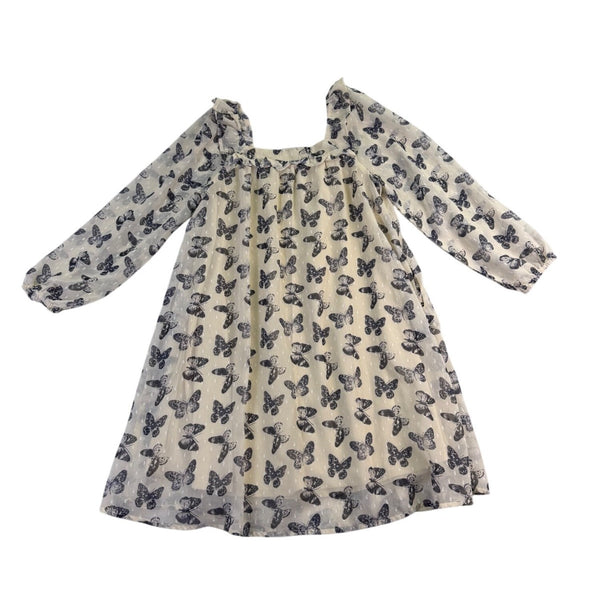 Hayden Girls Cream/Black Butterfly Dress Ruffle Detail Sz L