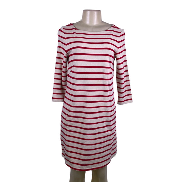 Lilla  P Womens Red / White Striped Dress 3/4 Sleeve Pockets Casual Sz XS