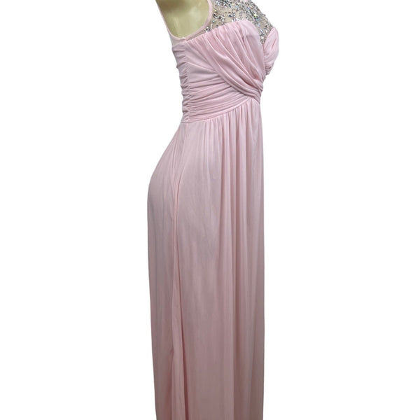 B. Darlin Womens Pink Beaded Mesh-Top Gown 1/2 Polyester Evening Dress