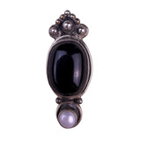 Sterling Silver Vintage Womens Brooch Black Onyx & Pearl Oval Elegant Design