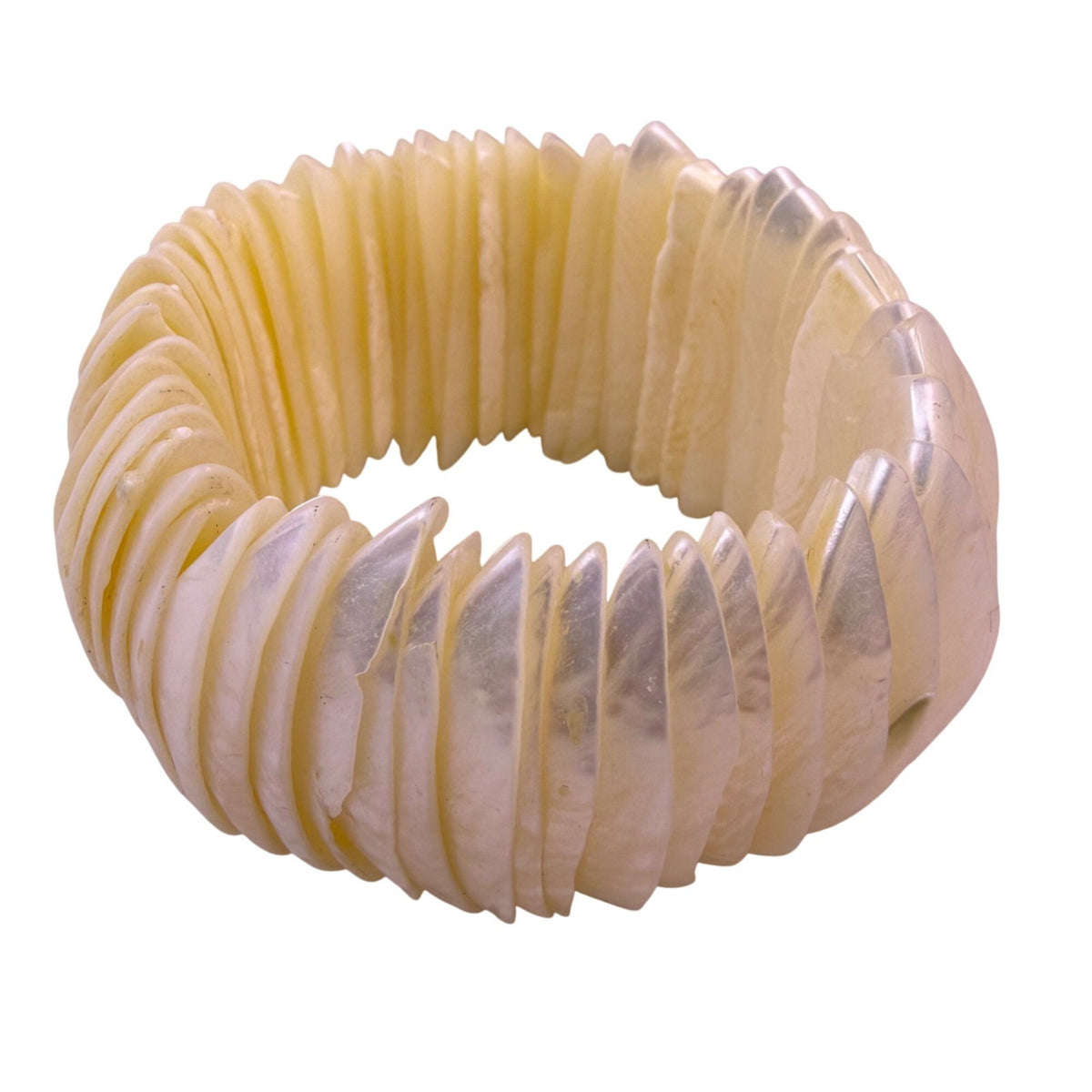 Vintage Womens Beige Shell Stretch Bracelet Elastic Handmade Accessory