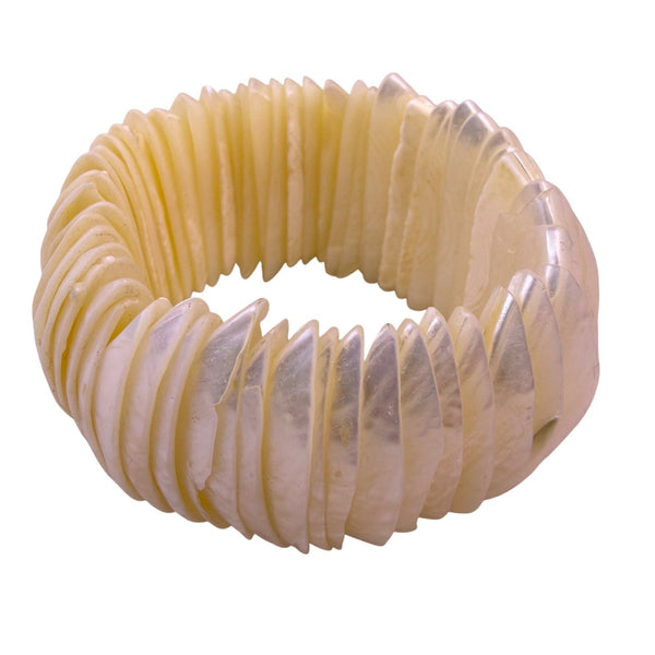 Vintage Womens Beige Shell Stretch Bracelet Elastic Handmade Accessory