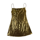 Micas Womens Gold Metallic A-Line Slip Dress Shiny Party Wear Sz S