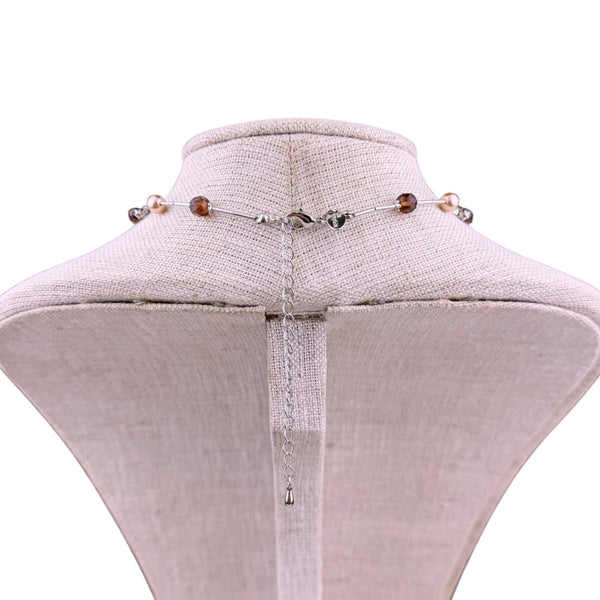 Lia Sophia Womens Brown & Pink Beaded Necklace & Earrings Set Glass & Metal Jewe