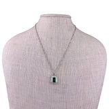 Silver Tone Womens Green Gemstone Pendant Necklace Elegant Chain Contemporary