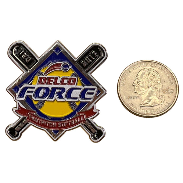 Delco Force 12U Fastpitch Softball 2017 Team Trading Pin With Dual Crossed Bats