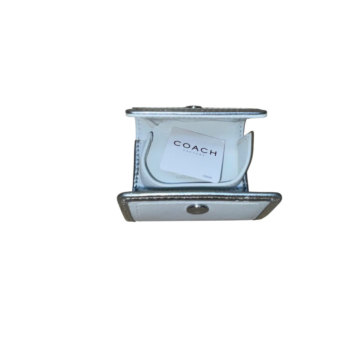 Coach Women’s White Leather With Silver Trim Compact Mini Wallet