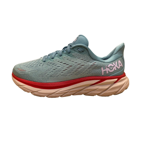 Hoka Womens Blue & Red Mesh Wide Cushion Clifton 8 Running Shoes Size 7.5D