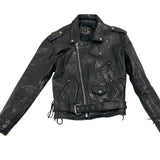 Vintage First Genine Leather Black Motorcycle Jacket With Zipper & Snap Details