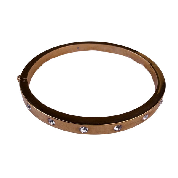 Kate Spade Womens Rose Gold Tone Metal Hinged Bangle Bracelet With Inset Stones