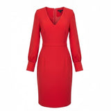 Ann Taylor Womens Red Shift Long Sleeve Dress With V-Neck Size 6