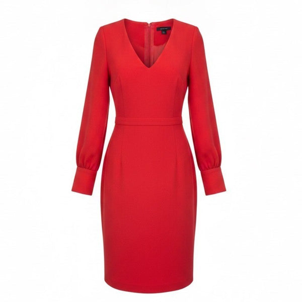 Ann Taylor Womens Red Shift Long Sleeve Dress With V-Neck Size 6