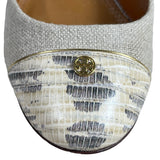 Tory Burch Women’s Natural Gold Tejus Lizard Print Heels Sz 9M -