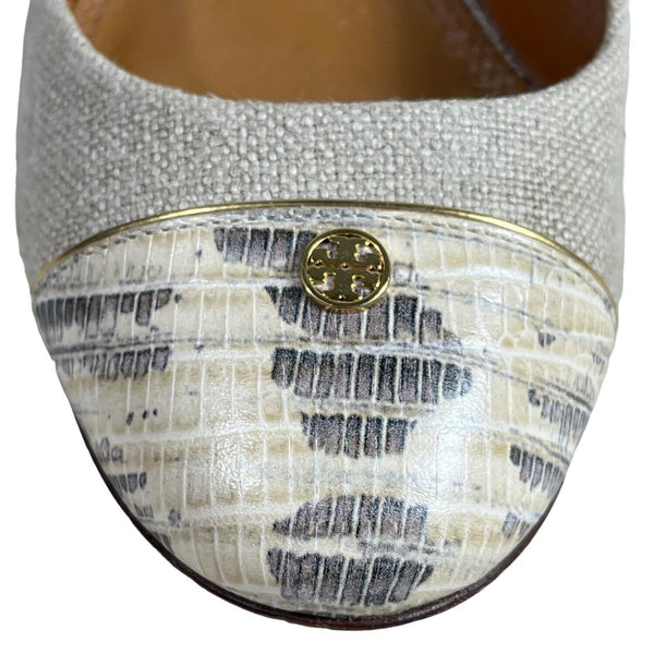 Tory Burch Women’s Natural Gold Tejus Lizard Print Heels Sz 9M -