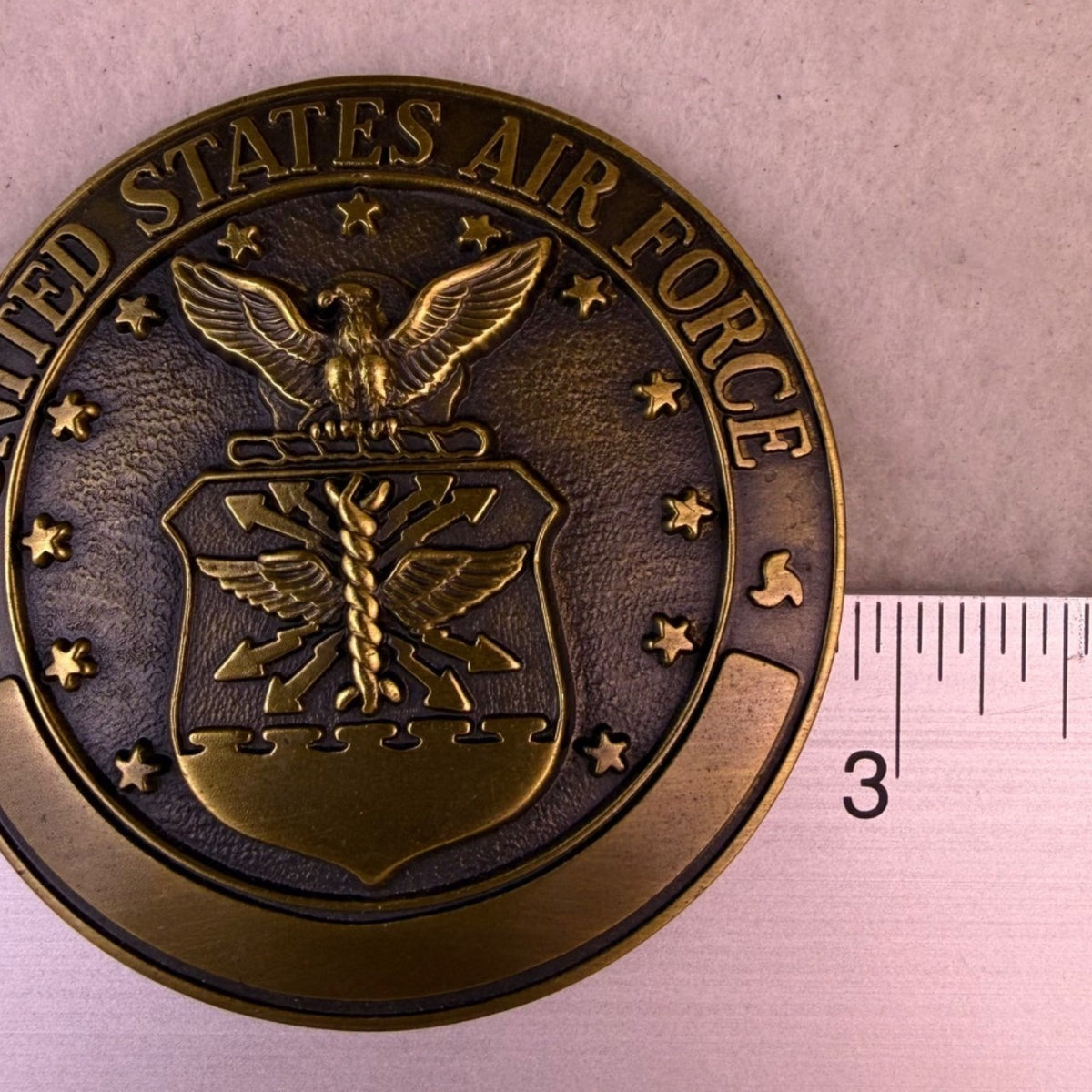United States Air Force Bronze Tone Metal Round Belt Buckle Vintage