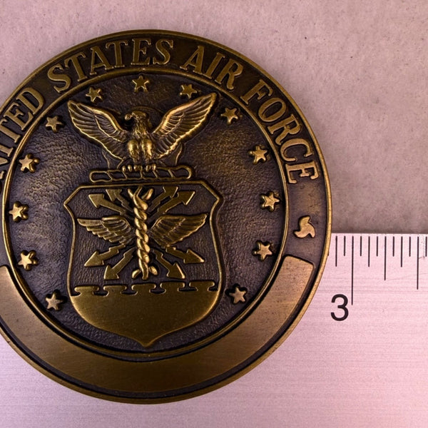 United States Air Force Bronze Tone Metal Round Belt Buckle Vintage