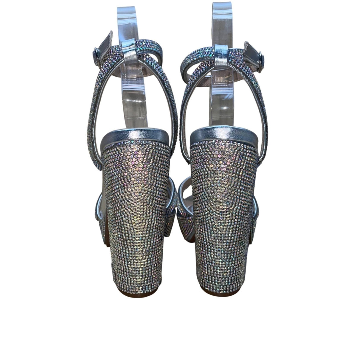 Windsor Women’s Silver Rhinestone Platform Chunky Heel Dearly X77 Sandals Size 6