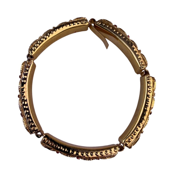 Antique Italian Gold-Tone Womens Micro Mosaic Bracelet Circular Floral Design