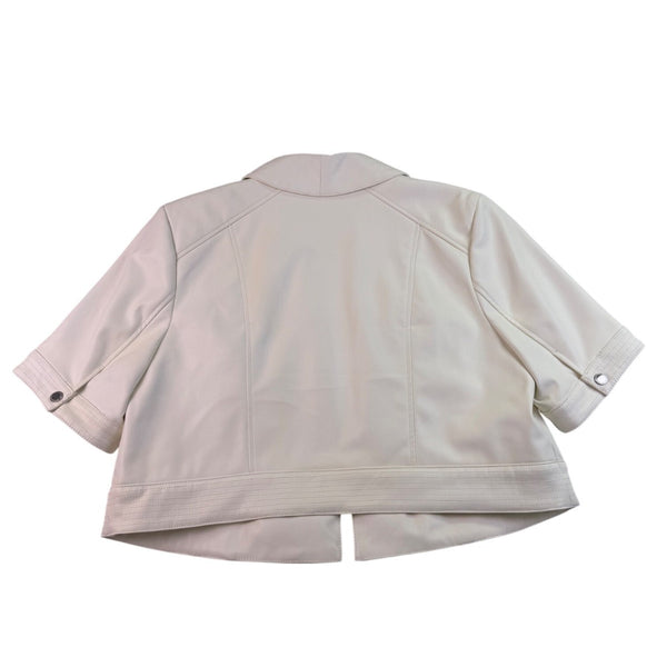 Isaac Mizrahi Live Womens Off-White Faux Leather Cropped Jacket US Size 16