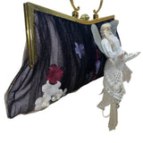 Vintage Black Mesh Fairy Themed Handbag With Gold Frame Unique Evening Bag