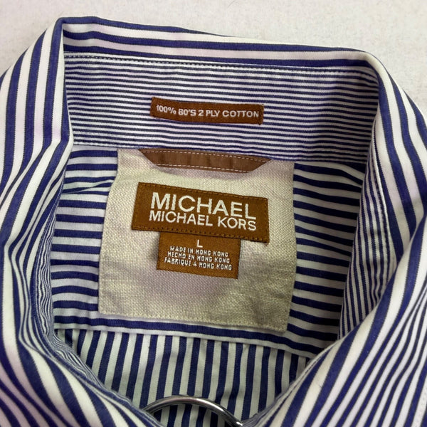 Michael Kors Mens Blue Striped Long Sleeve Button-Up Shirt Size L