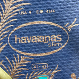 Havaianas Women’s Navy & Gold Peafowl Feather Print Slim Flip Flops Size 9US