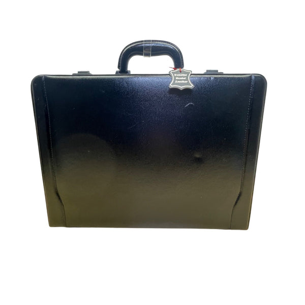 Solid Brass Black Genuine Bonded Leather Password Lock Executive Briefcase