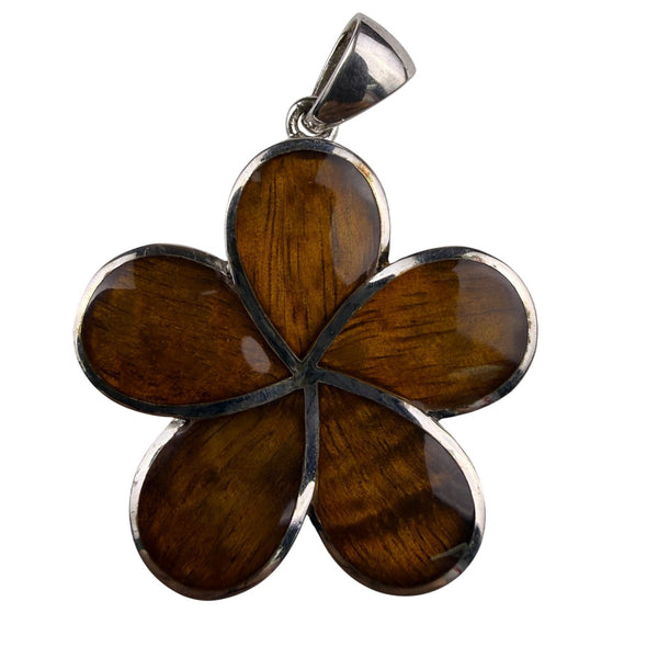 Sterling Silver & Koa Wood Flower Pendant Floral Handcrafted Artistry