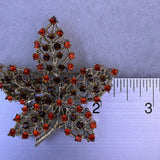 Red Orange Rhinestone Maple Leaf Brooch With Pin Gold Tone Statement Jewelry
