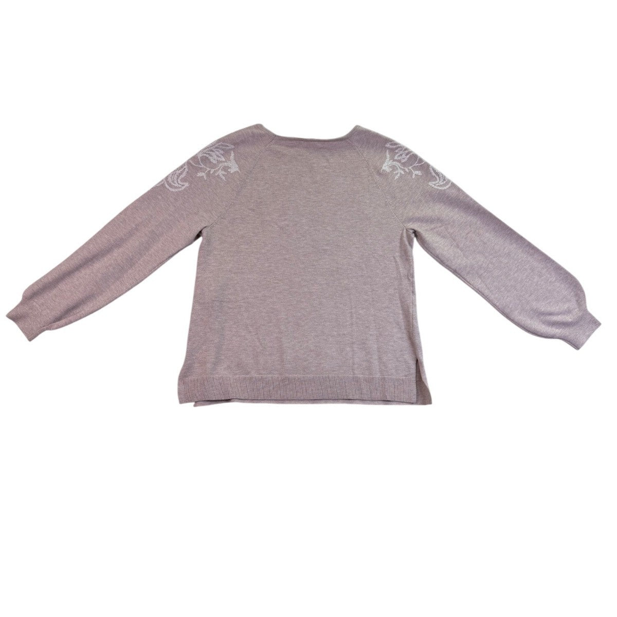 Chicos Womens Beige Embroidered Floral Design Knit Sweater Size M