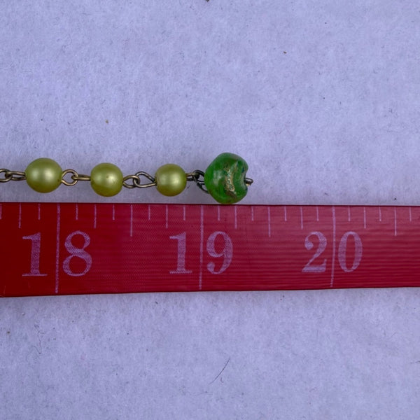 Vintage Womens Green & Gold Tone Beaded 3-Strand Necklace & Clip-On Earrings