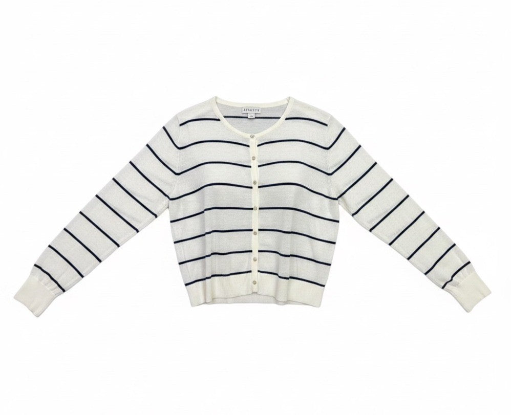 Ava & Viv Womens White Striped & Lightweight Button Front Cardigan Size 1X
