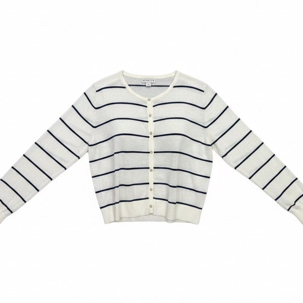 Ava & Viv Womens White Striped & Lightweight Button Front Cardigan Size 1X