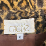 Cache Women Brown Leopard Print Cotton Blend Skirt Animal Pattern Size 6