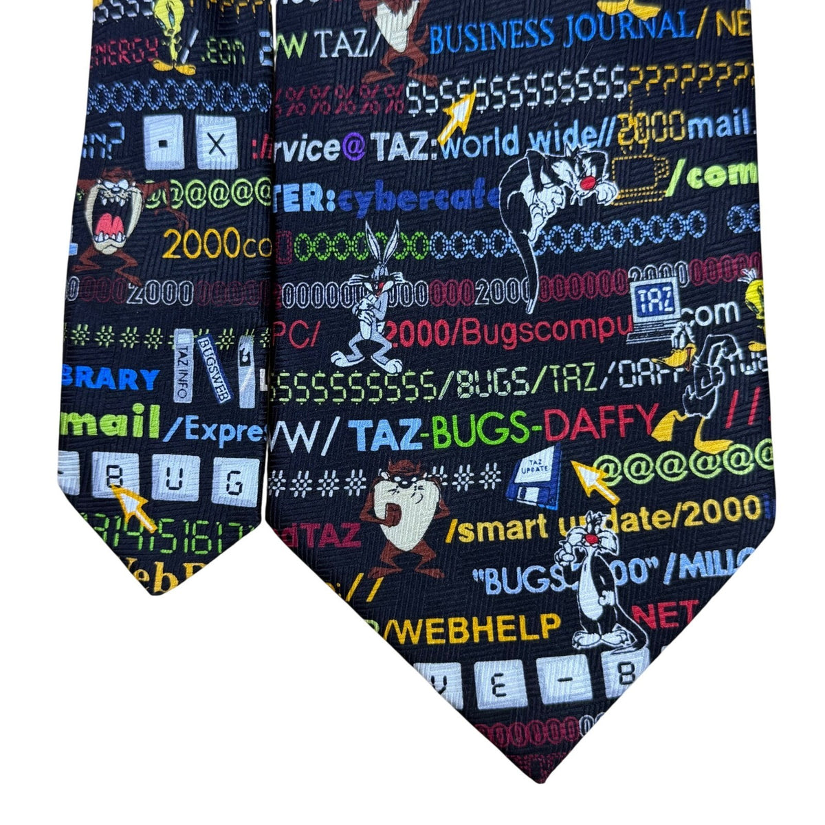 Warner Bros Mens Multi-Color Silk Looney Tunes Computer Graphics Tie 3.75 Wide