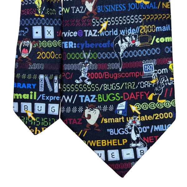 Warner Bros Mens Multi-Color Silk Looney Tunes Computer Graphics Tie 3.75 Wide