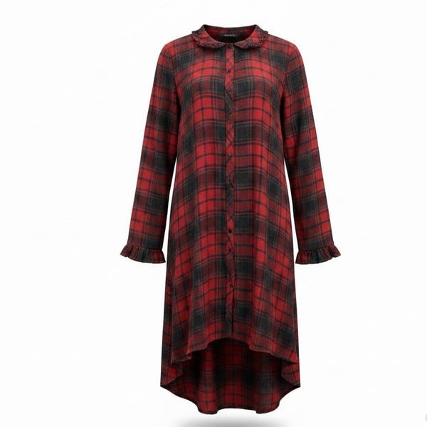 Zara Woman Red/Black Viscose & Acrylic Plaid Button-Down Tunic Dress Size M