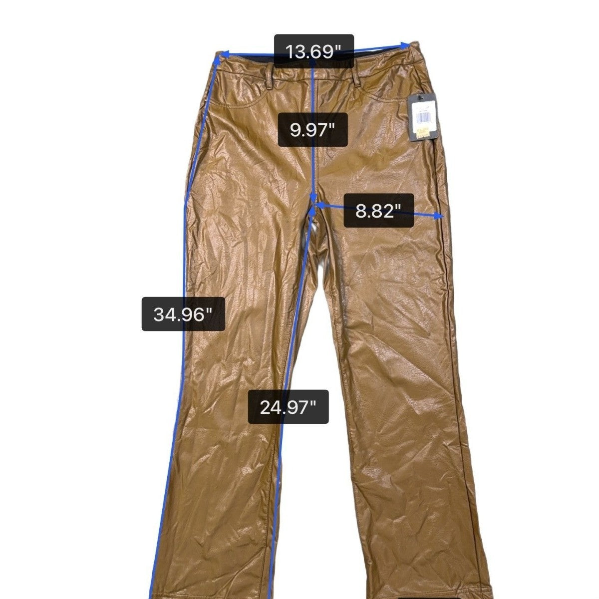 Lysse Womens Brown Polyurethane Faux Leather Pants Chic Stretch Flared Design Sz