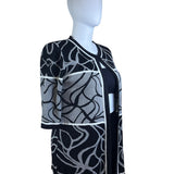 Misook Womens Black & White Knit Open Cardigan Sweater Abstract Pattern Sz XL