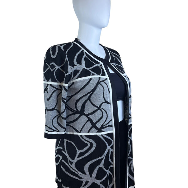 Misook Womens Black & White Knit Open Cardigan Sweater Abstract Pattern Sz XL