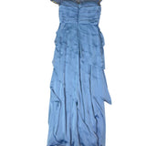Adrianna Papell Womens Blue Beaded Sheer Sleeve Evening Gown Size 8